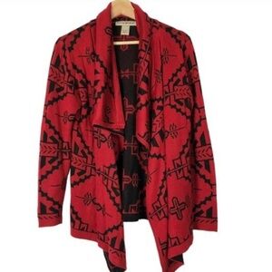 Cotton Emporium Red & Black Tribal Print Drape Front Cardigan Sweater